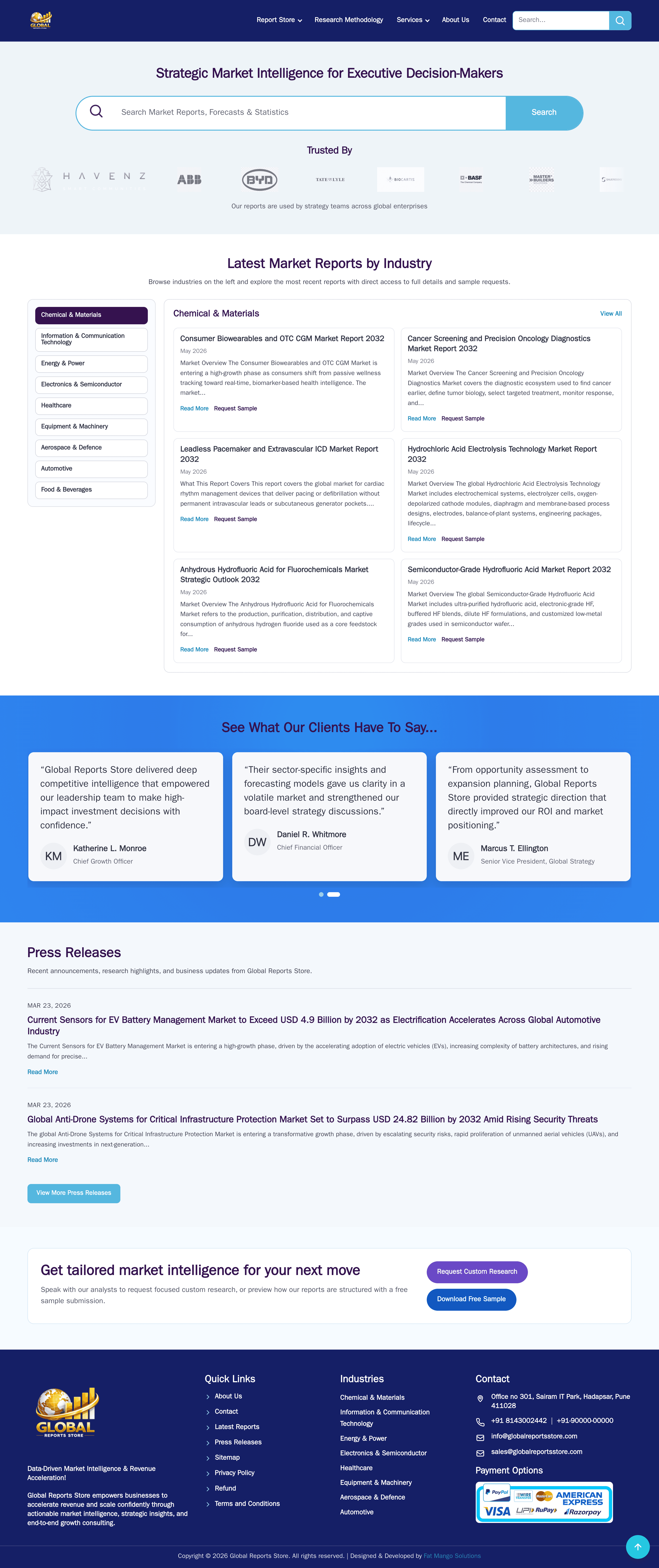 Global Reports Store homepage screenshot
